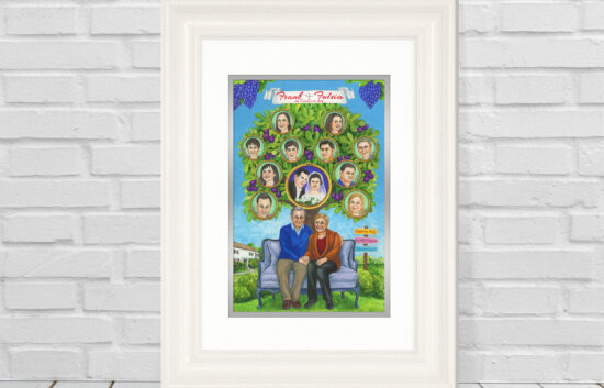 Unique family tree painting that features a fig tree to honor the couple's Italian heritage.