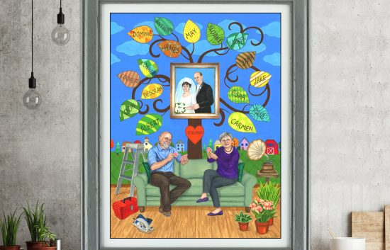 Custom painted family tree as a 50th anniversary gift for parents