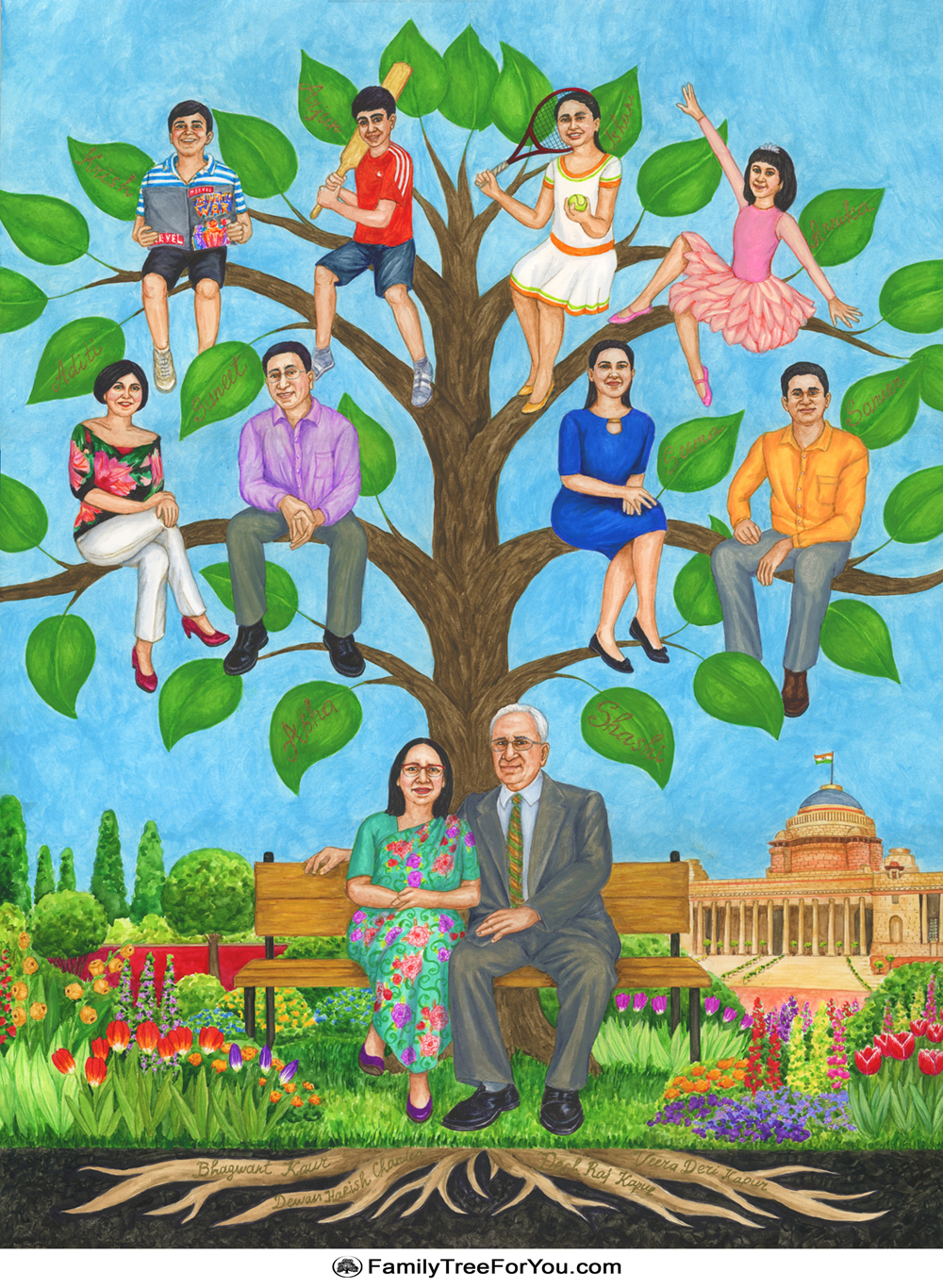 Personalized family tree art for an Indian couple
