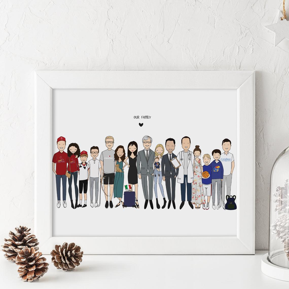 Custom family portrait illustration - Family Tree Gifts