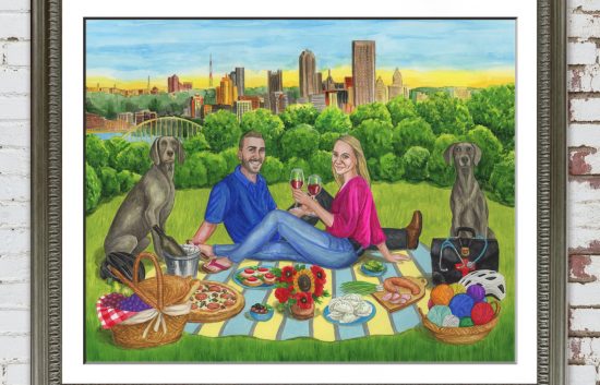 Custom couple illustration with pets