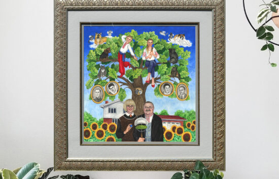 American Gothic painting personalized for a Ukrainian-American couple