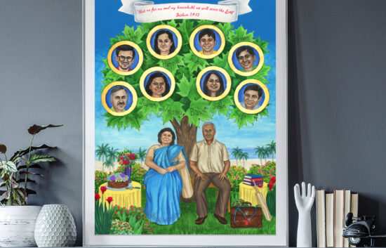 Personalized family tree art hand-painted in watercolor