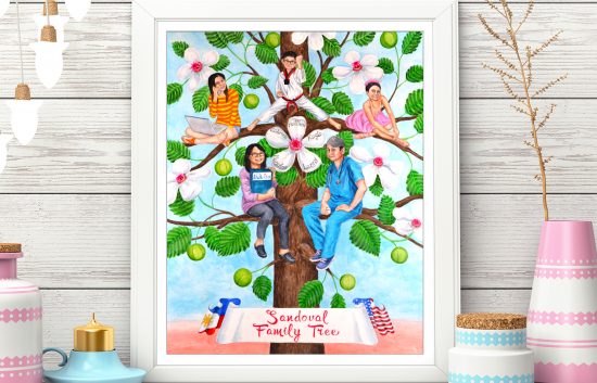 Filipino American Family tree illustration
