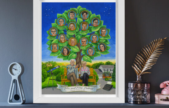 Personalized family tree art created as an 80th birthday gift for dad