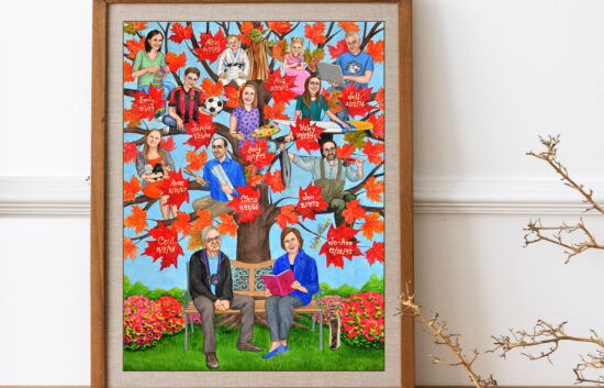 Unique 70th birthday gift for mother - her own family tree with portraits of everyone in her family.
